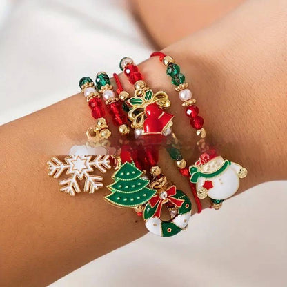 Festive Handmade Christmas Charm Bracelet Set – Beaded Holiday Joy with Snowman & Christmas Tree Charms - All Inclusive Family Treasures