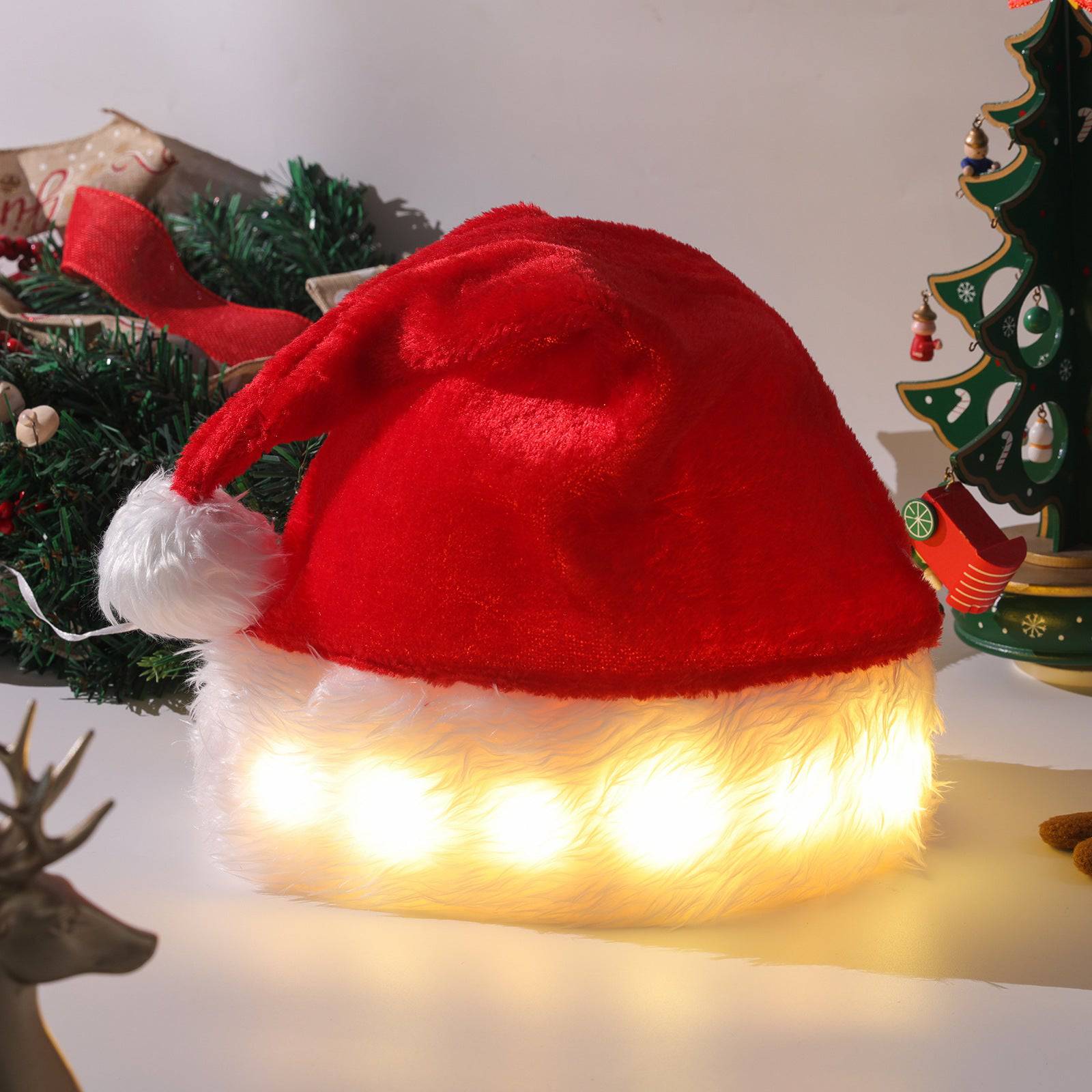 LED Christmas Santa Hat – Festive Luminous Plush Hat for Kids & Adults - All Inclusive Family Treasures