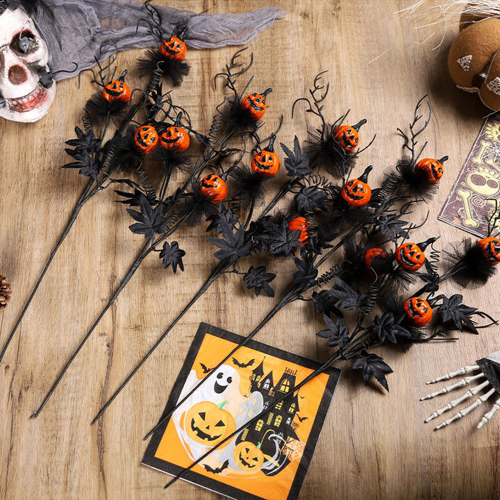 Spooky Black Pumpkin Twig Bouquet – Haunted Halloween Décor