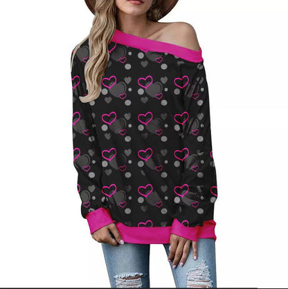 Off-Shoulder Sweater – Stylish Printed Long Sleeve Top - All Inclusive Family Treasures