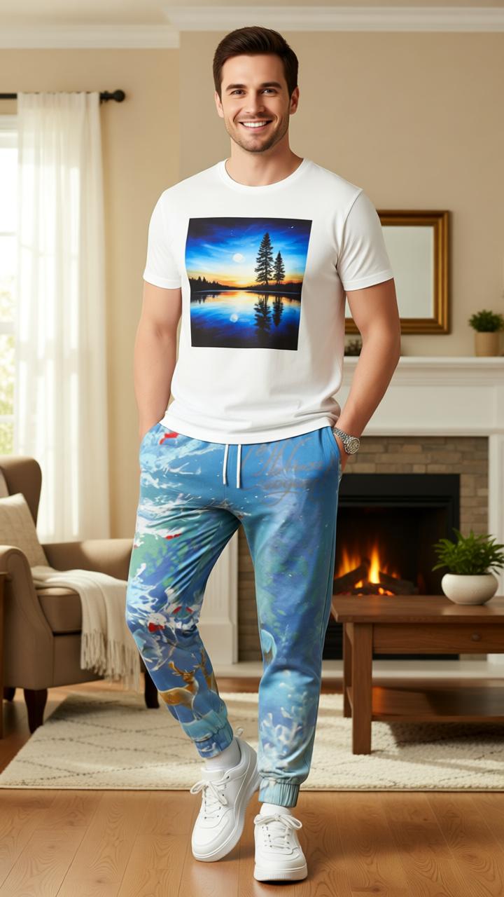 Men’s Christmas Printed Sweatpants – Festive Holiday Joggers with Snowman, Santa, and Reindeer Designs