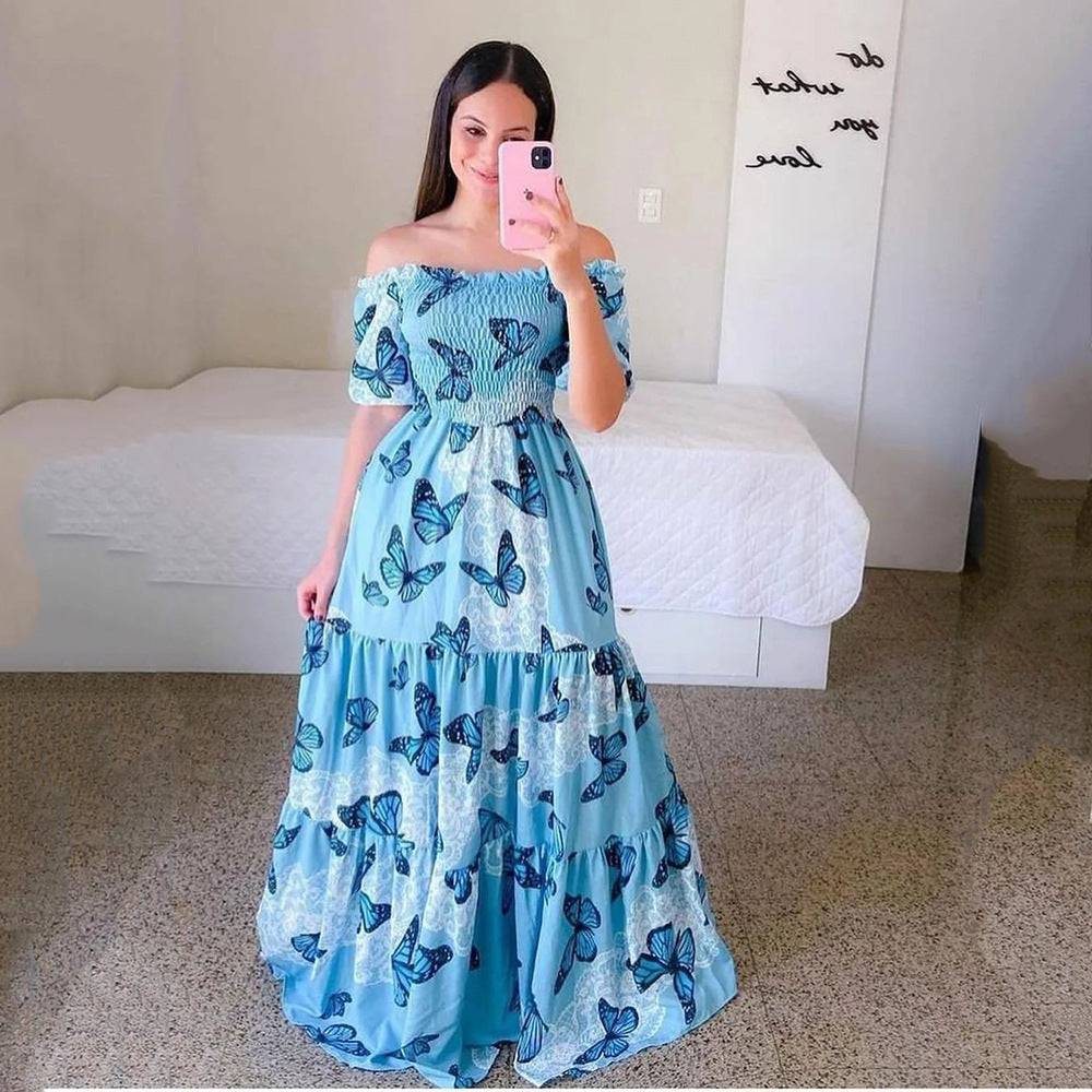 Women's Off-Shoulder Long Dress – Elegant Floral Design for Every Occasion - All Inclusive Family Treasures