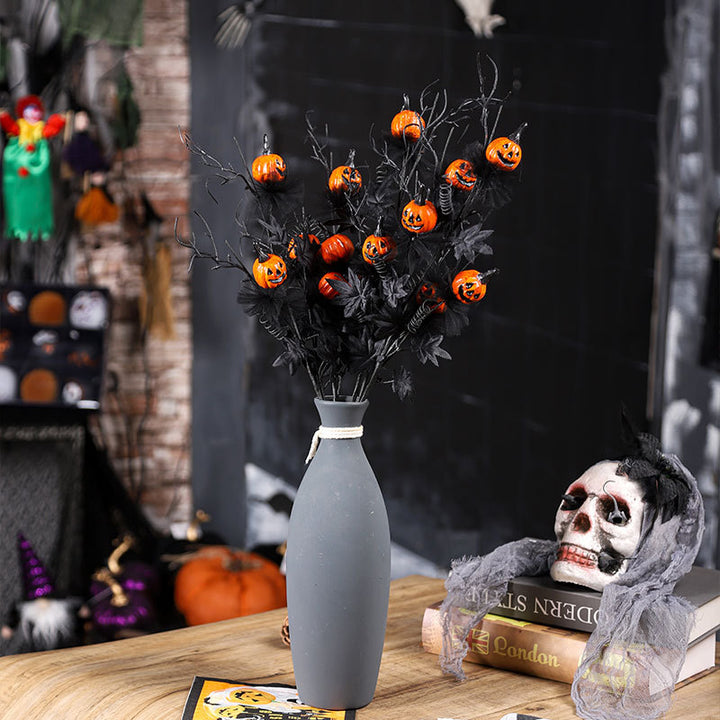 Spooky Black Pumpkin Twig Bouquet – Haunted Halloween Décor