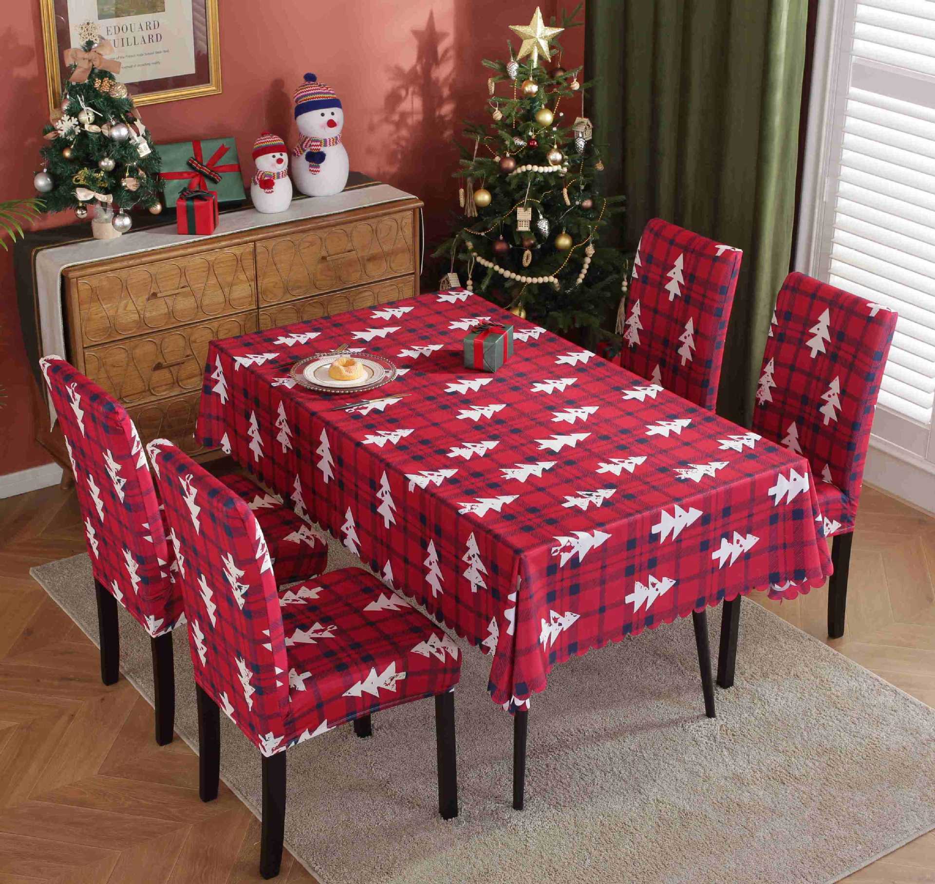 Festive Waterproof & Oil-Proof Christmas Tablecloth Set – Elegant Holiday Dining Decor with Chair Covers - All Inclusive Family Treasures