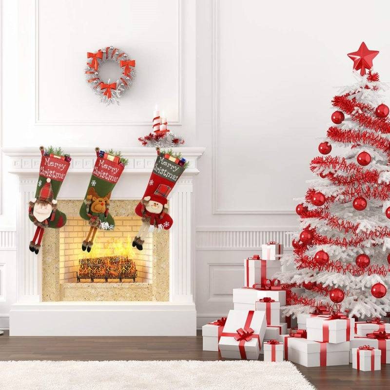 Christmas 3D Plush Stocking Set – Santa, Snowman & Reindeer Holiday Décor - All Inclusive Family Treasures