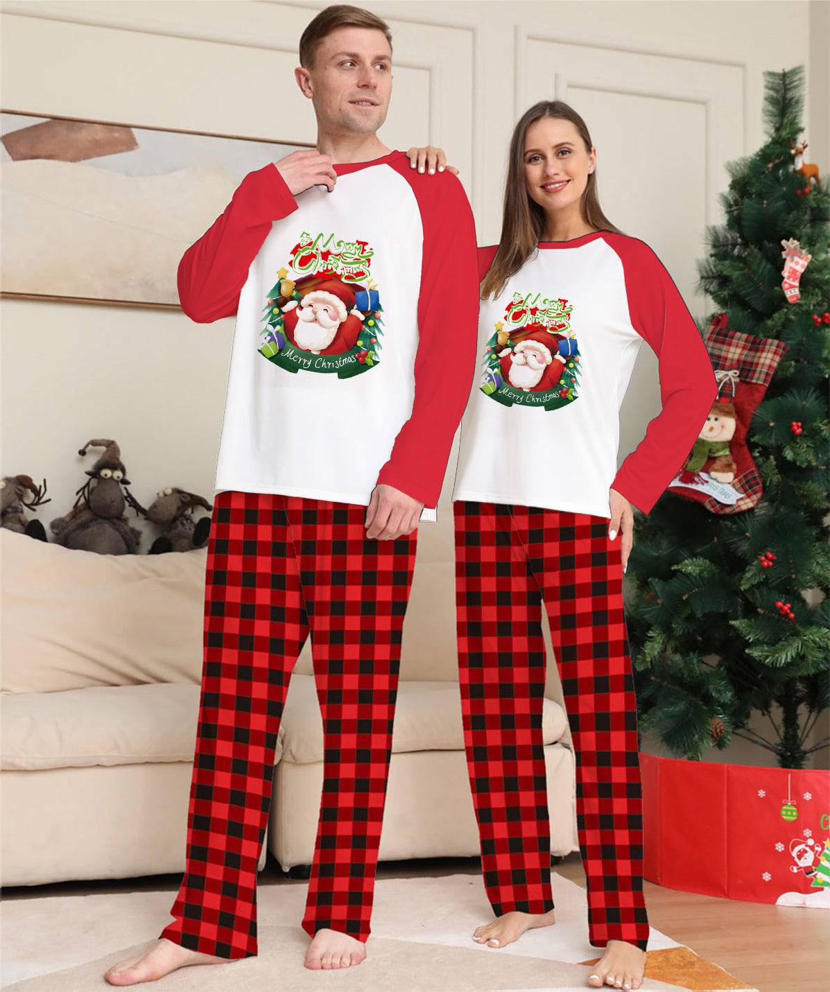 Festive Family Matching Pajama Set – Christmas Long Sleeve T-Shirts & Plaid Pants - All Inclusive Family Treasures