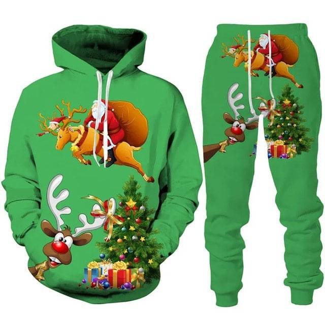 Festive Santa Claus 3D Printed Hoodie and Jogger Set - Cozy Christmas Sportswear - All Inclusive Family Treasures