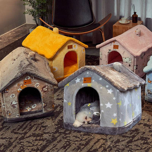 Cozy Cottage Pet House – Warm, Foldable, and Adorable for Dogs & Cats! - All Inclusive Family Treasures