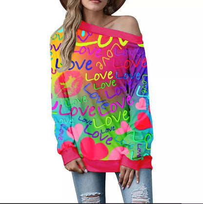 Off-Shoulder Sweater – Stylish Printed Long Sleeve Top - All Inclusive Family Treasures