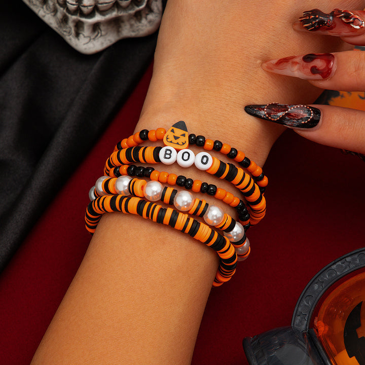 Halloween BOO & Spooky Bead Bracelet Set – 6-Piece Festive Stack
