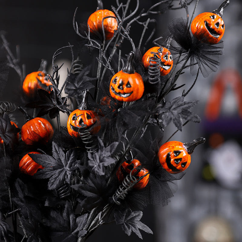 Spooky Black Pumpkin Twig Bouquet – Haunted Halloween Décor