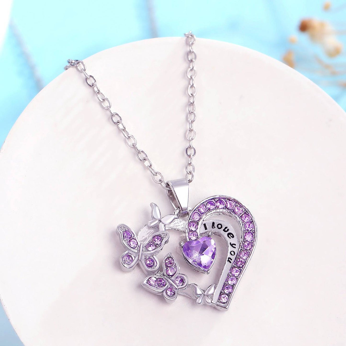 Butterfly Love Necklace – Rhinestone Heart Pendant for Valentine’s Day - All Inclusive Family Treasures