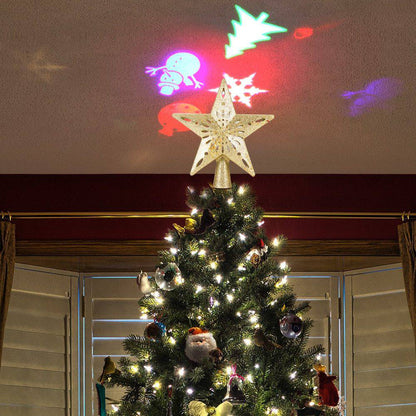 Glittering LED Christmas Tree Topper Star with Snowflake Projector – Magical Holiday Light Display - All Inclusive Family Treasures