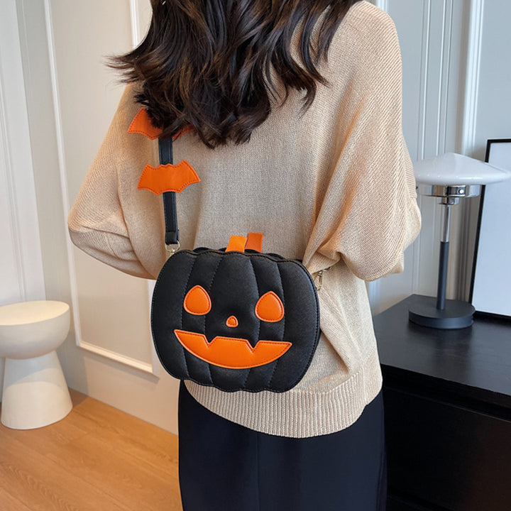 Pumpkin Scream Chic – Halloween Crossbody Bag with Bat Strap