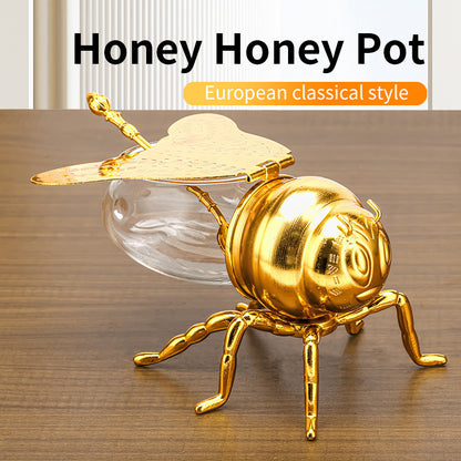 Golden Elegance – Bee-Shaped Honey Jar with Spoon - All Inclusive Family Treasures