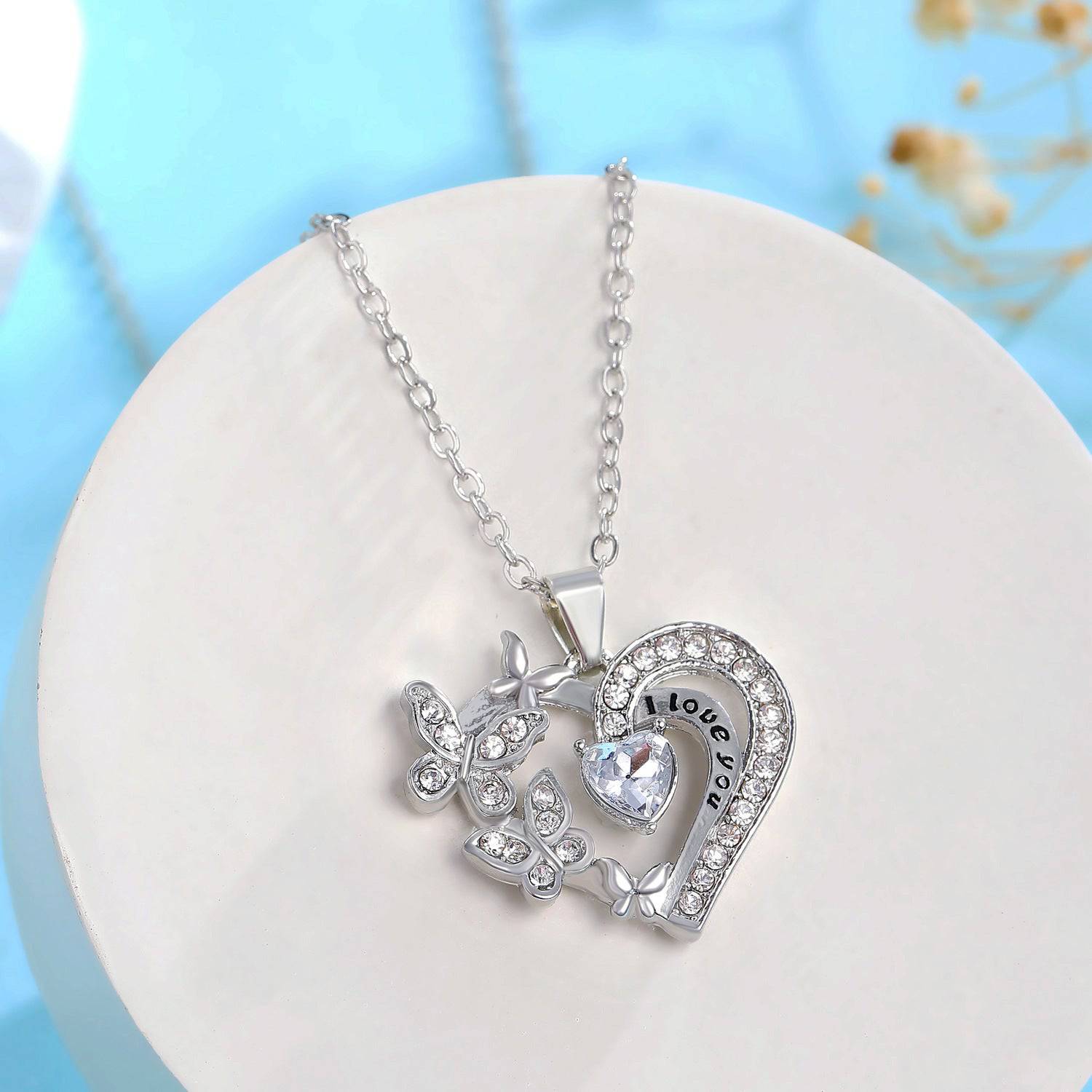 Butterfly Love Necklace – Rhinestone Heart Pendant for Valentine’s Day - All Inclusive Family Treasures