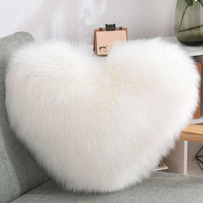 Luxurious Heart-Shaped Long Plush Decorative Throw Pillow – Fluffy Shaggy Cushion Cover for Sofa or Bed - All Inclusive Family Treasures