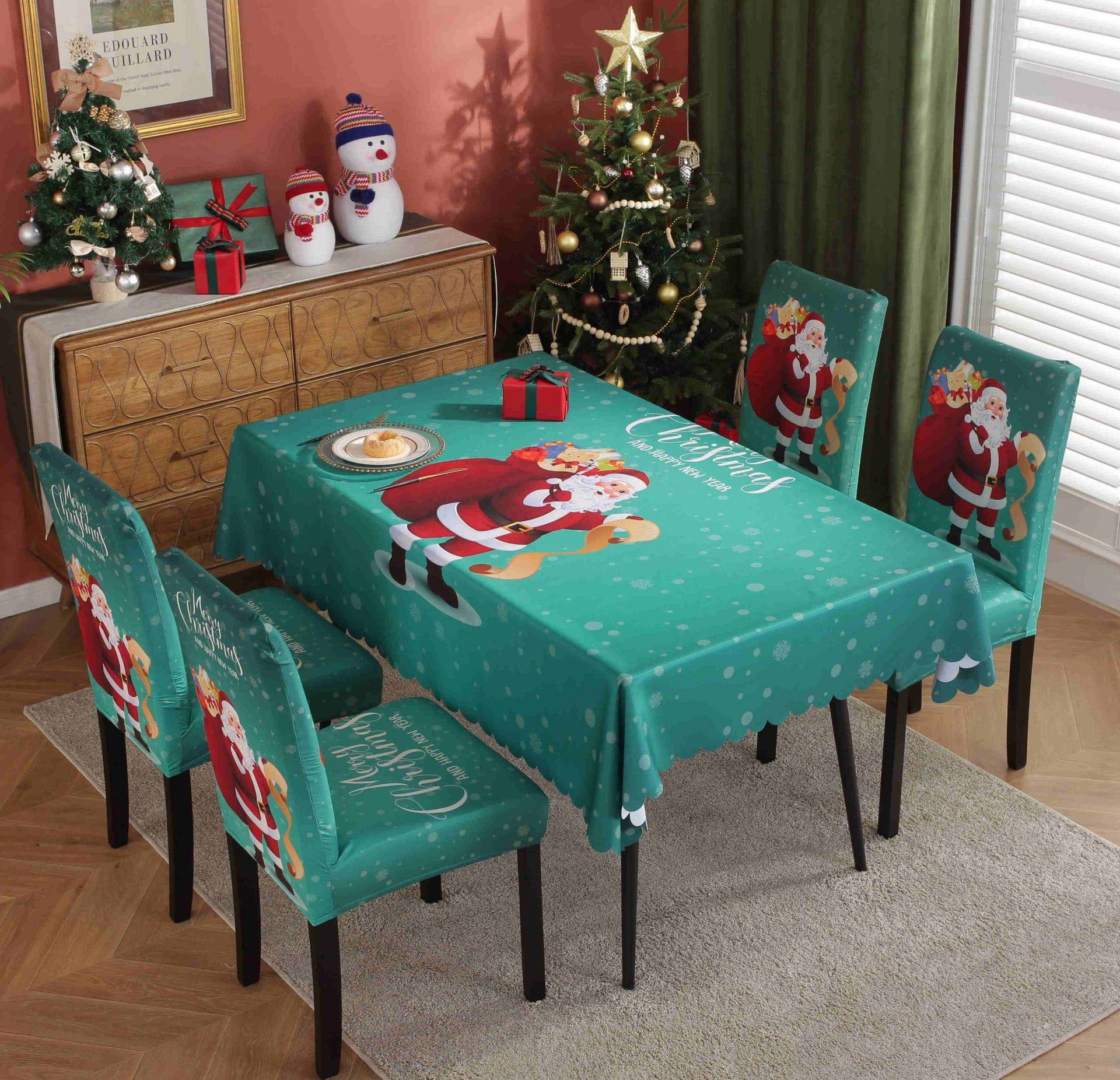 Festive Waterproof & Oil-Proof Christmas Tablecloth Set – Elegant Holiday Dining Decor with Chair Covers - All Inclusive Family Treasures