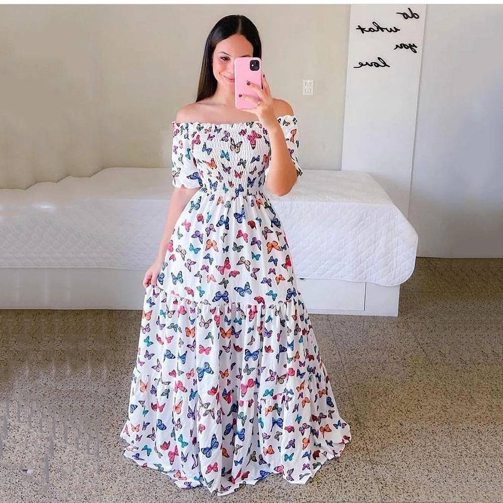 Women's Off-Shoulder Long Dress – Elegant Floral Design for Every Occasion - All Inclusive Family Treasures