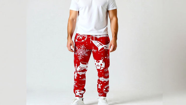 Men’s Christmas Printed Sweatpants – Festive Holiday Joggers with Snowman, Santa, and Reindeer Designs
