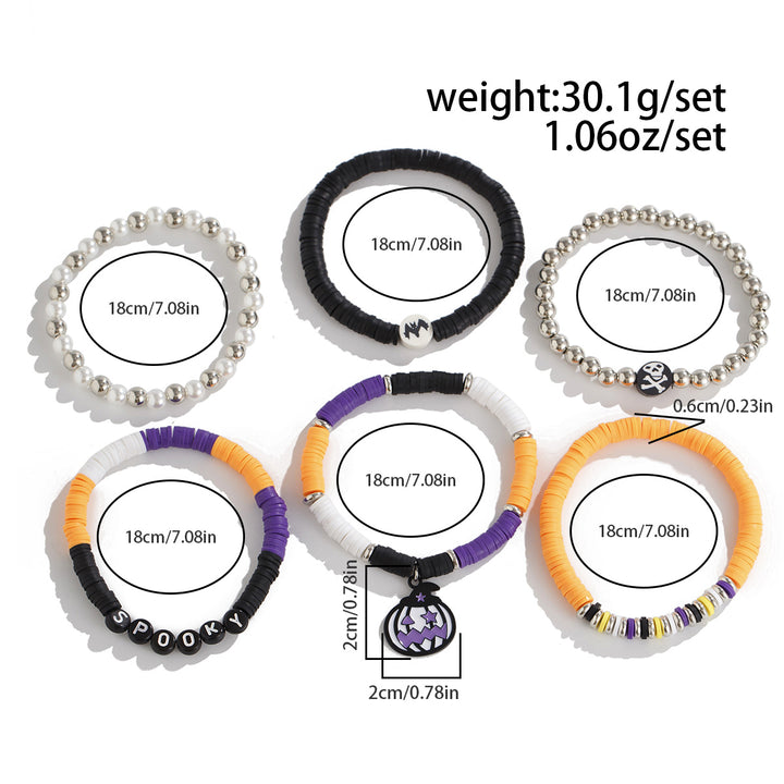 Halloween BOO & Spooky Bead Bracelet Set – 6-Piece Festive Stack