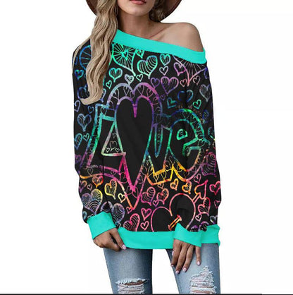 Off-Shoulder Sweater – Stylish Printed Long Sleeve Top - All Inclusive Family Treasures