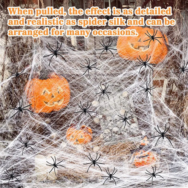 Realistic Halloween Spider Web with Creepy Crawling Spiders – Haunted House Décor