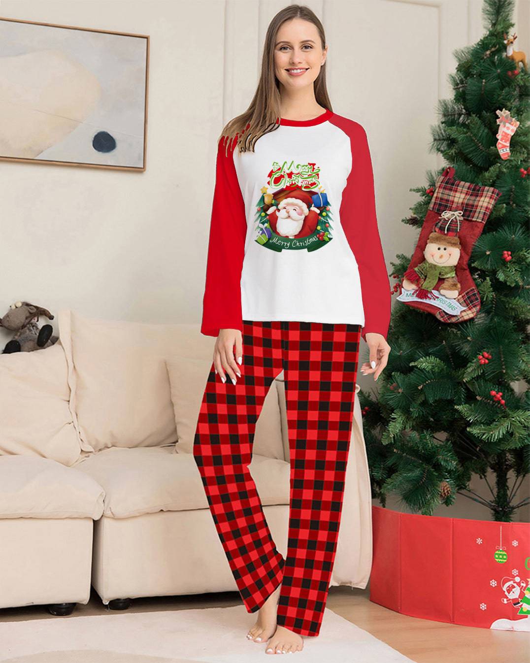 Festive Family Matching Pajama Set – Christmas Long Sleeve T-Shirts & Plaid Pants - All Inclusive Family Treasures