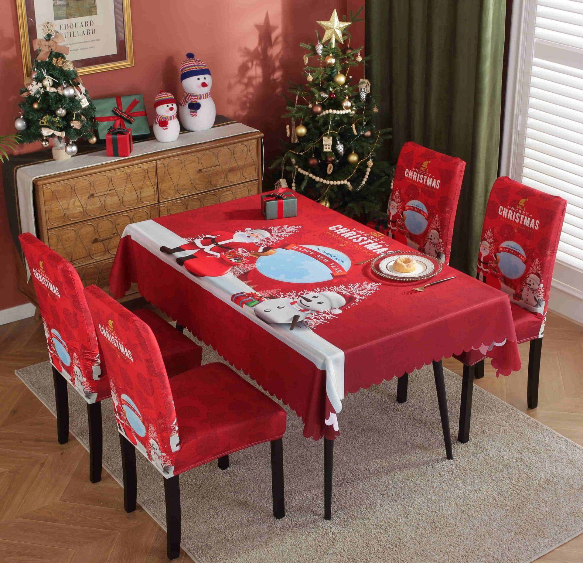 Festive Waterproof & Oil-Proof Christmas Tablecloth Set – Elegant Holiday Dining Decor with Chair Covers - All Inclusive Family Treasures