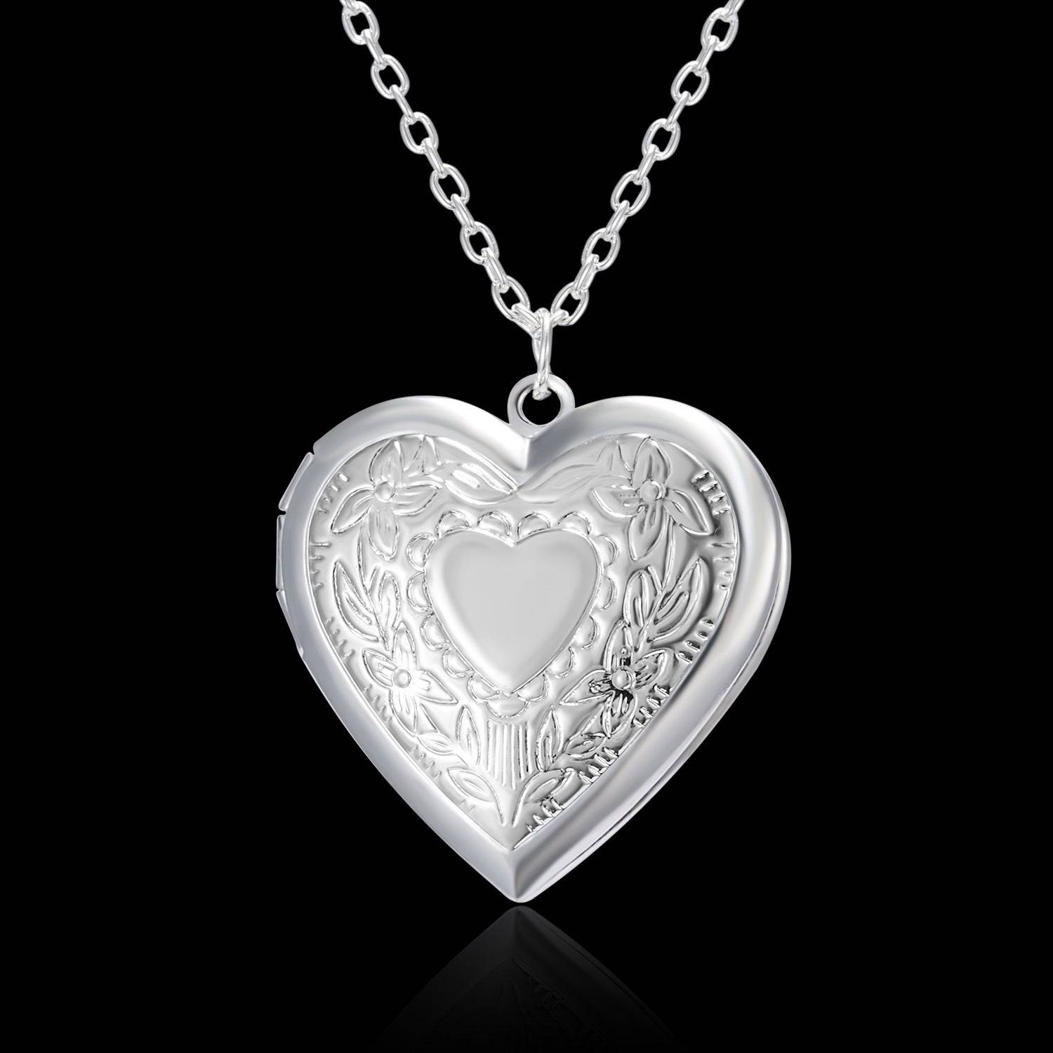 Personalized Heart Locket Necklace – Carved Photo Frame Pendant - All Inclusive Family Treasures