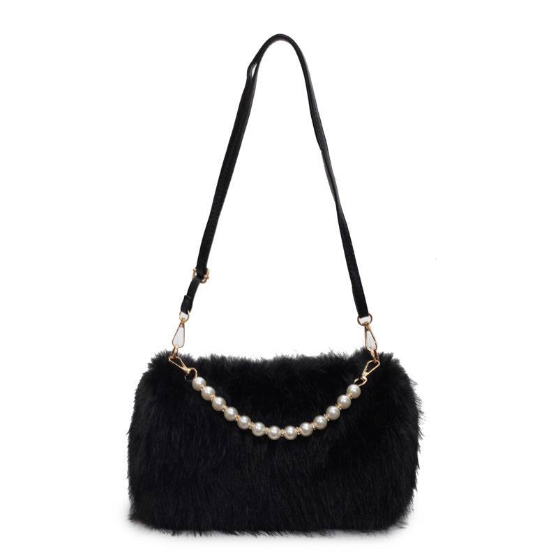 Plush Pearl Chain Shoulder Bag – Chic & Versatile for Autumn and Winter - All Inclusive Family Treasures