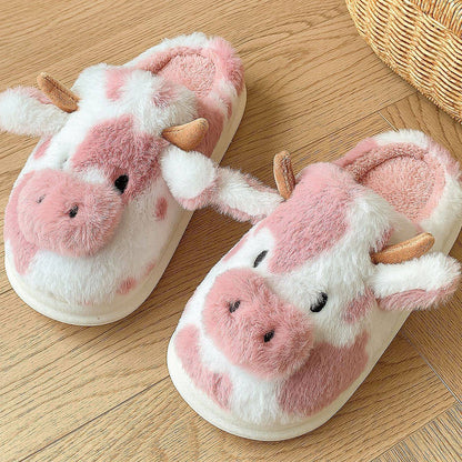 Adorable Comfort: Cute Cartoon Cow Plush Slippers - All Inclusive Family Treasures