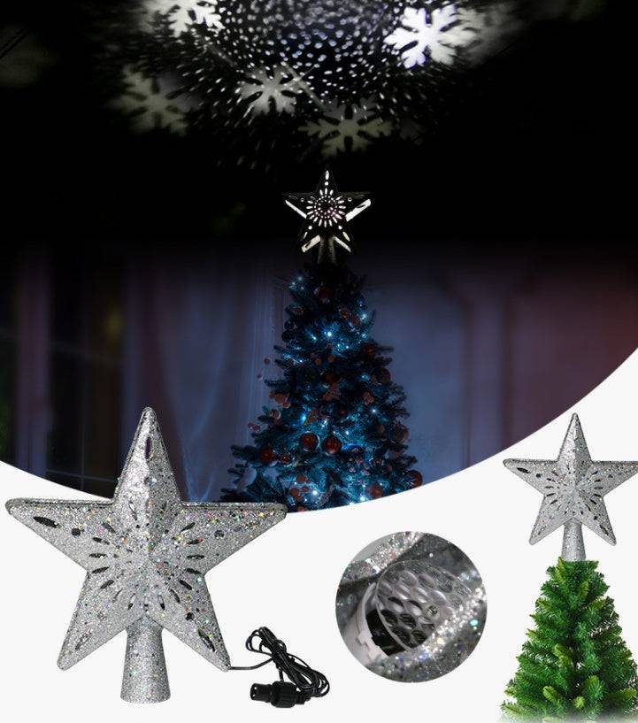 Glittering LED Christmas Tree Topper Star with Snowflake Projector – Magical Holiday Light Display - All Inclusive Family Treasures