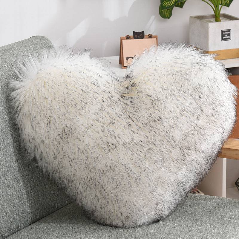 Luxurious Heart-Shaped Long Plush Decorative Throw Pillow – Fluffy Shaggy Cushion Cover for Sofa or Bed - All Inclusive Family Treasures