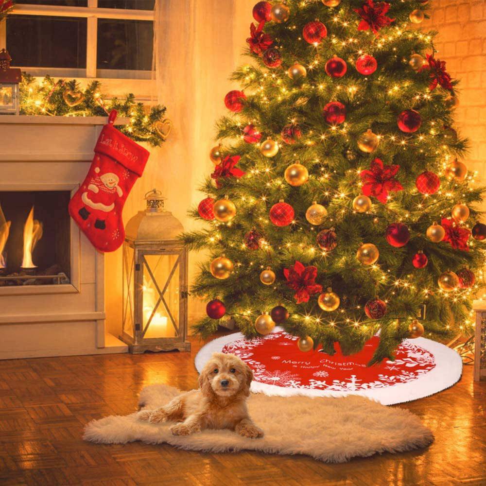 Classic Red & White Christmas Tree Skirt – Festive Snowflake Design for a Cozy Holiday Touch - All Inclusive Family Treasures