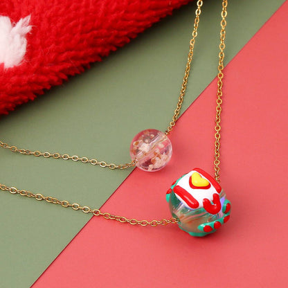 Christmas Luminous Necklace Fashion Niche Christmas Tree Santa Claus Round Bead Double-layer Necklace For Women Jewelry - All Inclusive Family Treasures