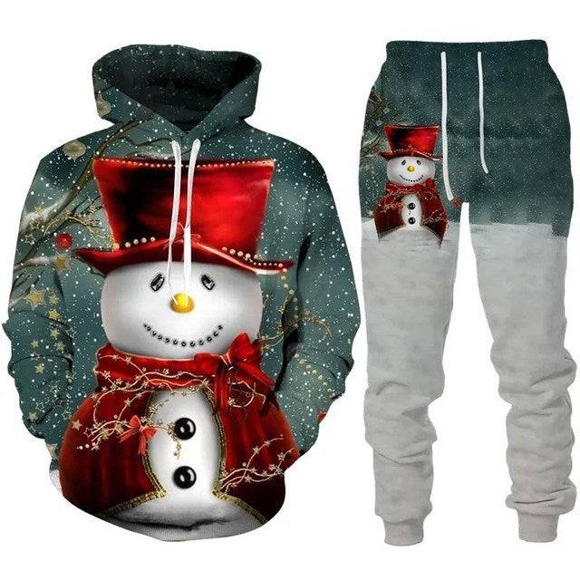 Festive Santa Claus 3D Printed Hoodie and Jogger Set - Cozy Christmas Sportswear - All Inclusive Family Treasures