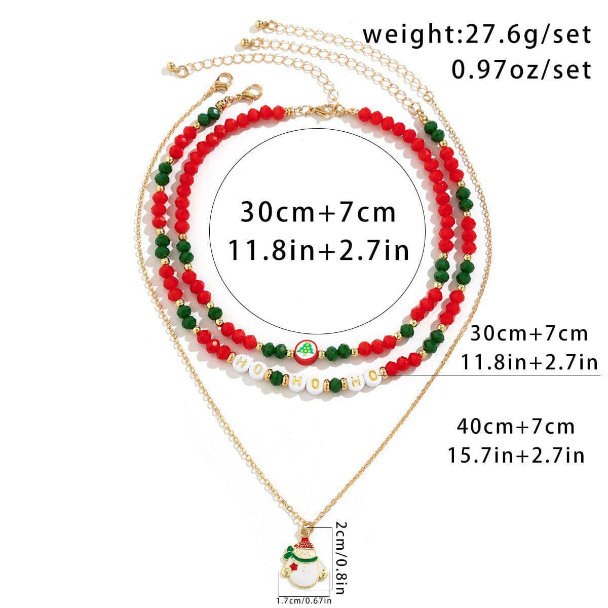 Festive Beaded Christmas Necklace Set – Holiday Charm with Snowman & Crystal Accents - All Inclusive Family Treasures