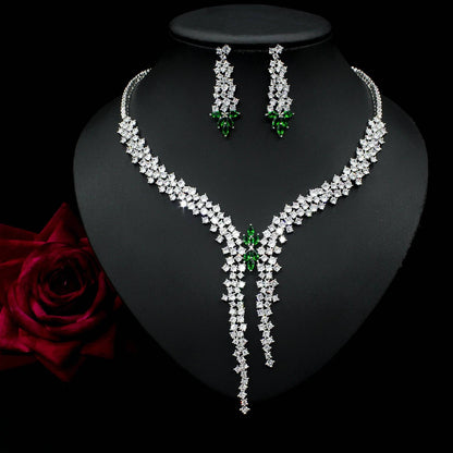 Exquisite Zircon Inlaid Necklace & Earrings Set – Dazzling Jewelry for Special Occasions - All Inclusive Family Treasures