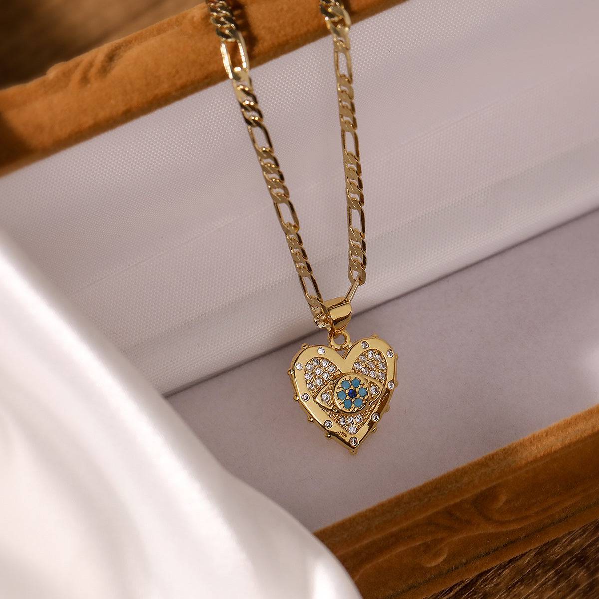 Heart-Shaped Zircon Pendant Necklace and Earrings Set – Copper Plated with Real Gold Finish for a Timeless, Elegant Look - All Inclusive Family Treasures