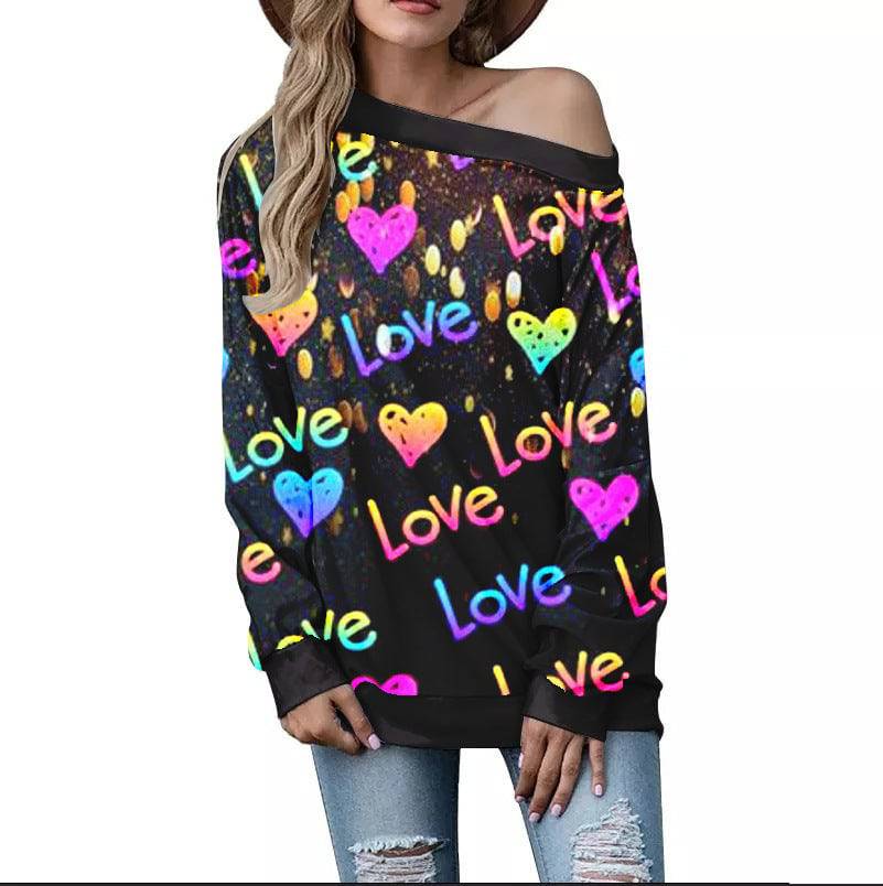 Off-Shoulder Sweater – Stylish Printed Long Sleeve Top - All Inclusive Family Treasures