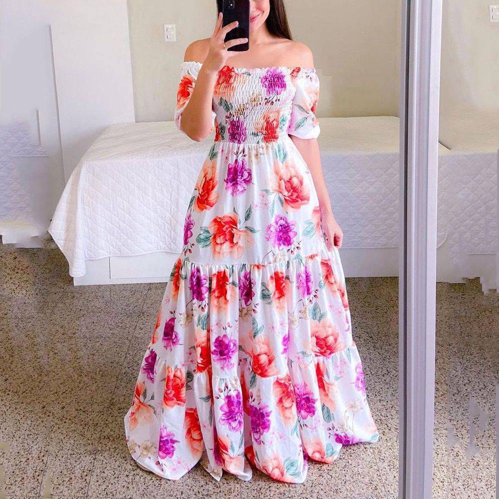 Women's Off-Shoulder Long Dress – Elegant Floral Design for Every Occasion - All Inclusive Family Treasures