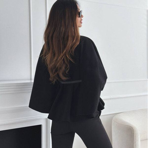 Elegant Stand Collar Batwing Sleeve Cloak Top with Belt - All Inclusive Family Treasures