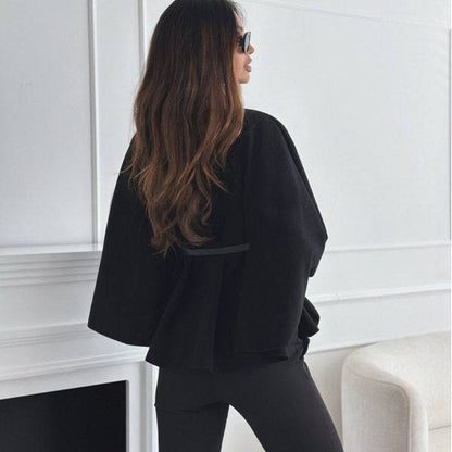 Elegant Stand Collar Batwing Sleeve Cloak Top with Belt - All Inclusive Family Treasures