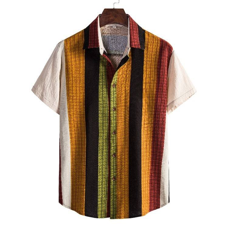 Men’s Casual Loose-Fit Striped Short Sleeve Shirt - All Inclusive Family Treasures