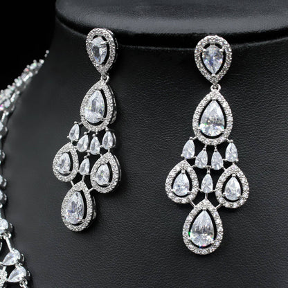 Exquisite Water Drop Zircon Necklace and Earrings Set – A Glamorous Statement for Special Occasions - All Inclusive Family Treasures