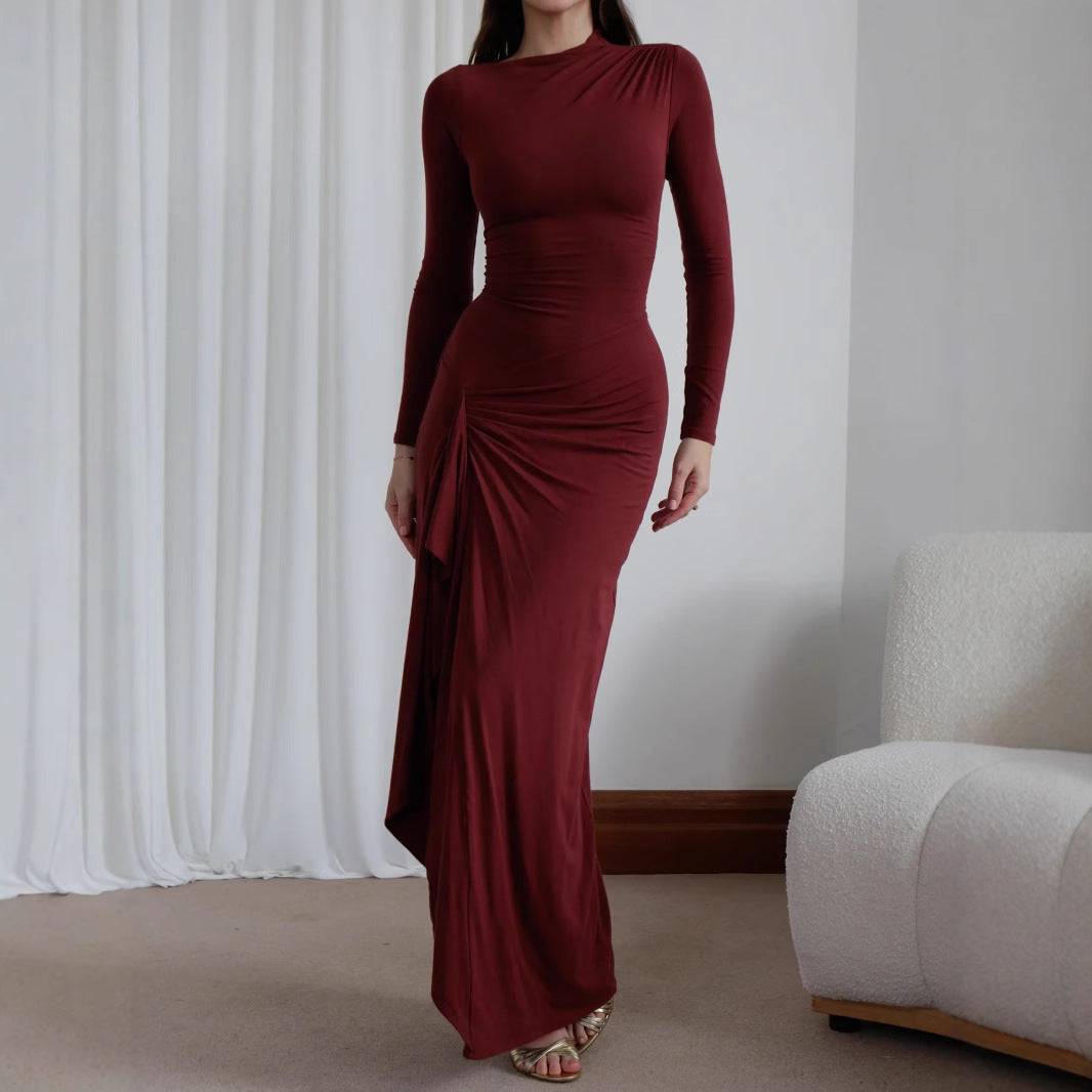 Asymmetric Elegance: Slim-Fitting Long-Sleeved Split Dress - All Inclusive Family Treasures