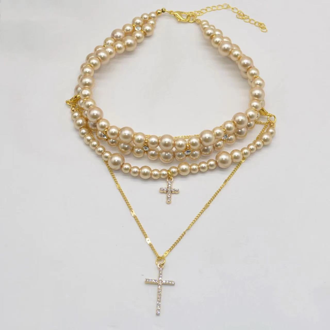 Timeless Elegance: The Multi-Layer Pearl Cross Necklace