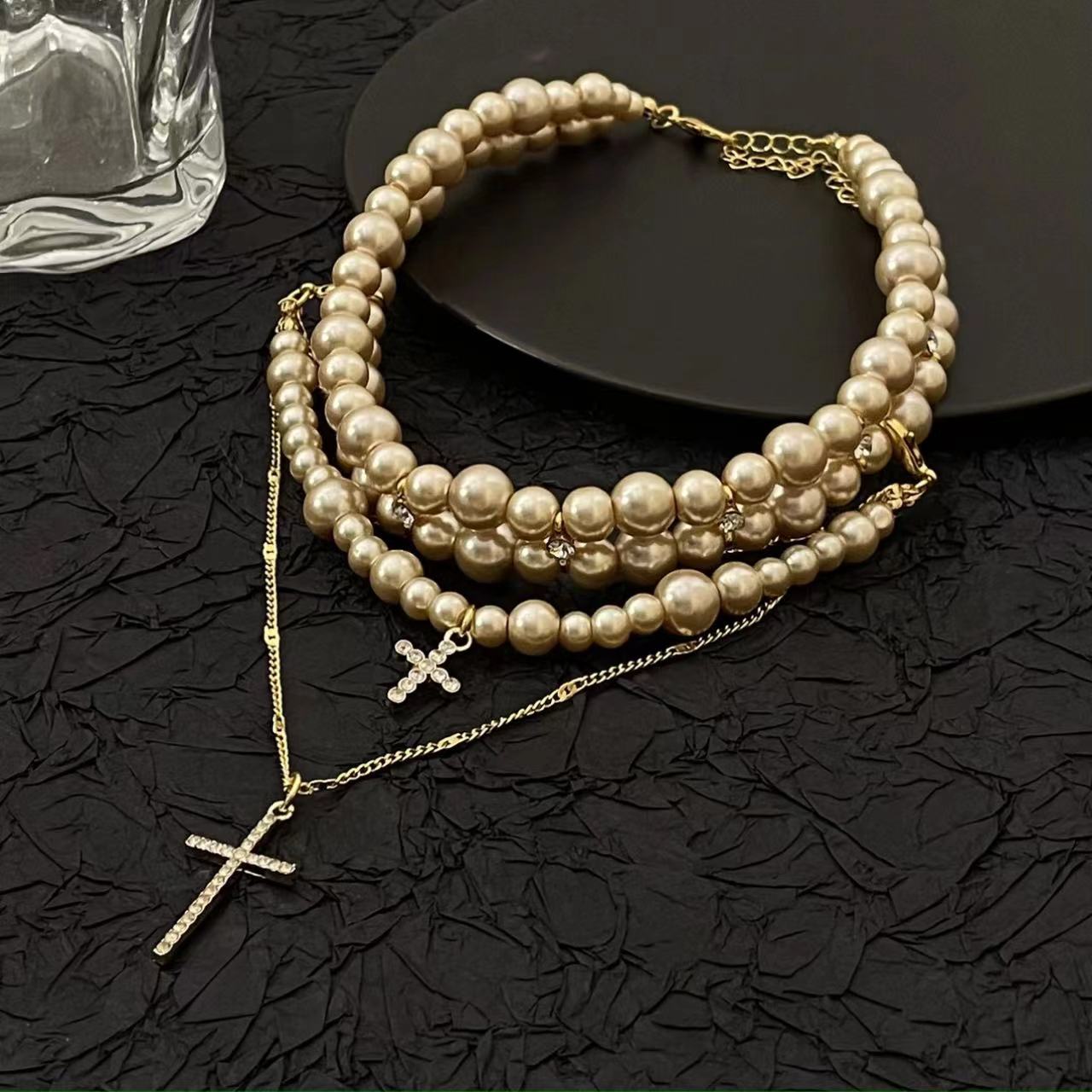 Timeless Elegance: The Multi-Layer Pearl Cross Necklace