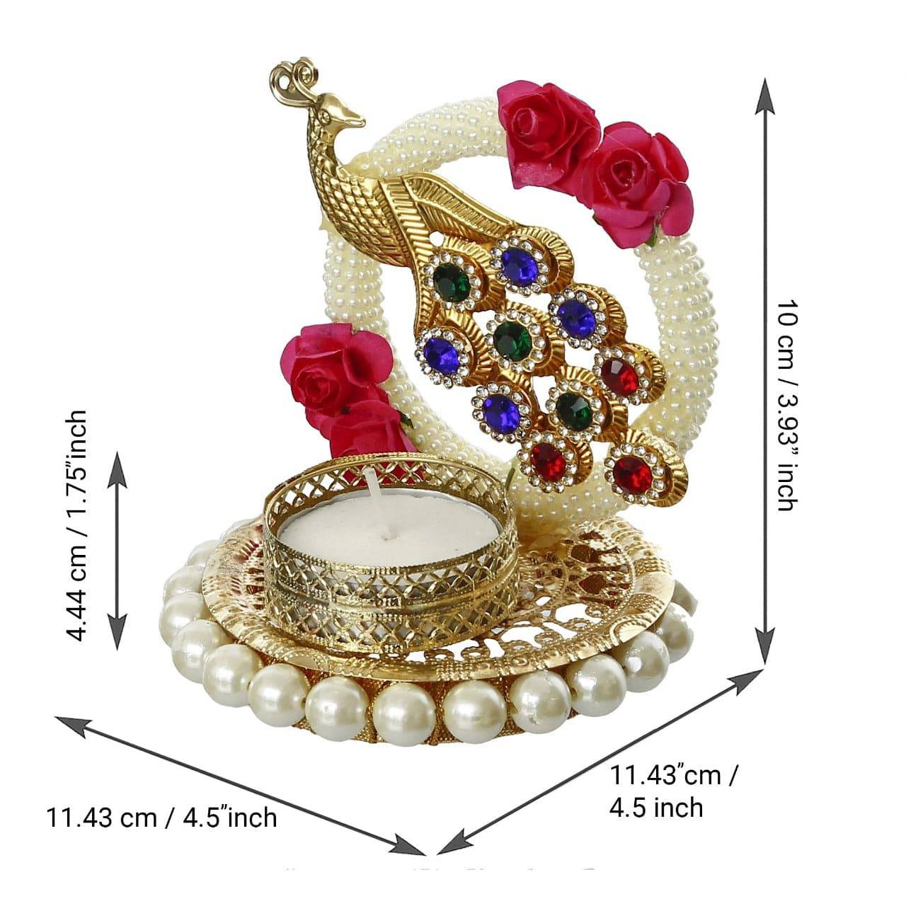 Handcrafted Peacock Tea Light Holder – Elegant Metal Design with Radiant Stones for Festive and Home Decor - All Inclusive Family Treasures